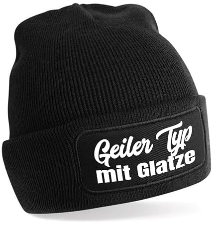 Herzbotschaft Beanie Strickmütze mit Spruch | Geiler Typ mit Glatze | Farbwahl | Unisex SoftTouch angenehm weiche und warme Wintermütze | OneSize Einheitsgröße für Erwachsene