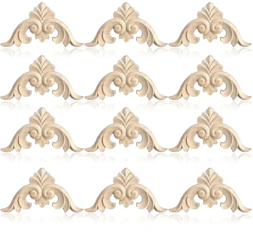 KSJEHW 12 Stücke Holz Geschnitzte Ecke Onlay Applique, Ornament Wandornamente Holz Applique, Lange Holzschnitzerei Applikation Deko, für Tür, Schrank, Wand, Dekoration des Hauses(Stil 5x3cm)