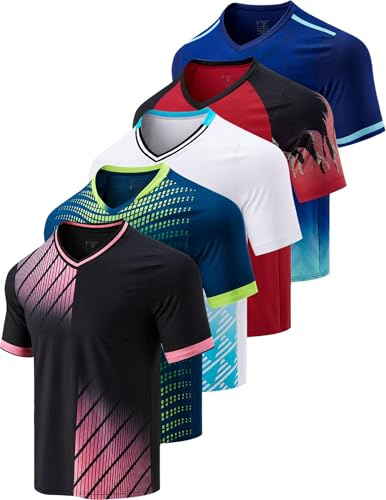 Liberty Pro 5 Pack Mens V-Neck Dry Fit Active T-Shirts, Athletic Short Sleeve Workout Tops Gym Casual Tees (Available in Big & Tall Sizes) (Set 5, Medium)
