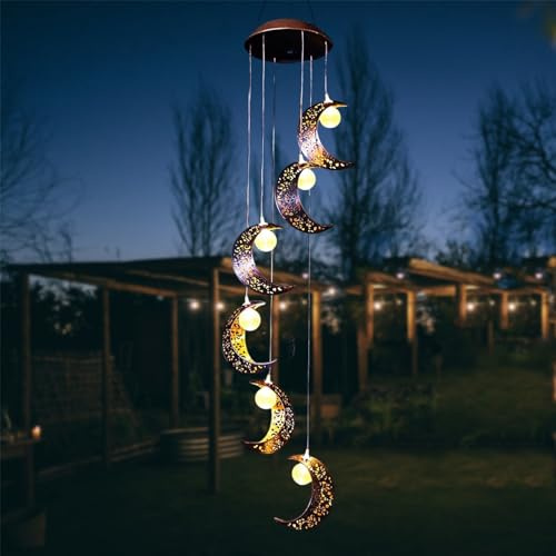 ZVO Carillon Extérieur à Vent Solaire - Lampe de Jardin avec Lune, Décoration Lumineuse Solaire Suspendue pour Balcon Terrasse