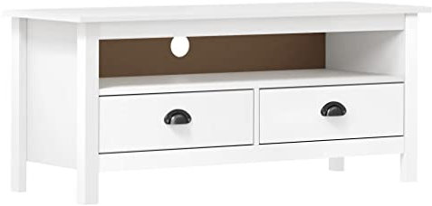 PIXZSSI TV-Schrank Wohnzimmer Weiß 110x40x47 cm Kiefer Massivholz Retro-Design TV-Möbel Dekorieren Innenraum Elegante Design HiFi-Schrank Viel Stauraum für Schlüssel, Notizblöcke, Stifte