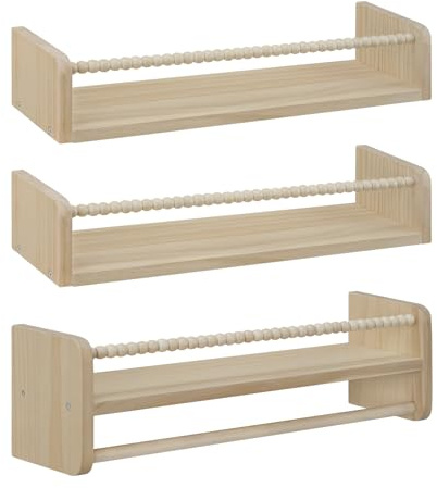 WOLTU Uppsättning av 3 barnbokhyllor vägg, vägghylla barnrum, gjord av massivt trä, hängande hylla, svävande hylla, barnhylla, Montessori-hylla, för böcker, leksaker, 50 cm