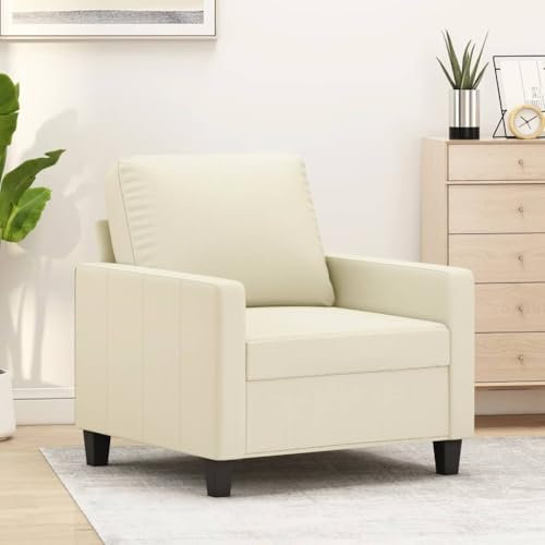 Willood Sessel, Sofa Relaxsessel mit gepolstertem Sitz Armlehnen, Fernsehsessel Loungesessel Metallgestell, Polstersessel Ruhesessel für Wohnzimmer Creme 60 cm Kunstleder