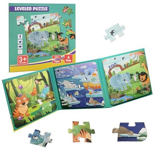 LUMIN TUTU Magnet Puzzle ab 3 Jahre, 20/25/30 Teile Kinderpuzzle 3 in 1 Magnetpuzzle & Magnetspiel ab 2 3 4 5 Jahre, Reisespiele Lernspielzeug und Kleine Geschenke für Kinder(Wildtier)