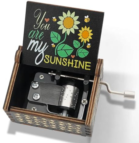 You are My Sunshine Music Box Cute Hand Crank Vintage Wood Engraved Music Boxes, Musical Gifts for Wife Mother Boyfriend Girlfriend Friend Birthday Christmas Anniversary Valentine's Day Mothers Day