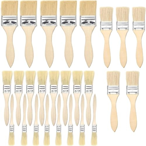 OWLMATE 26 Stück Pinsel Set Lasurpinsel Malerpinsel Set Flachpinsel Set Lackierpinsel Pinsel Breit für Farben Lack Klebstoffe, Flachpinsel Lasurpinsel für DIY, Malerbedarf zum Streichen