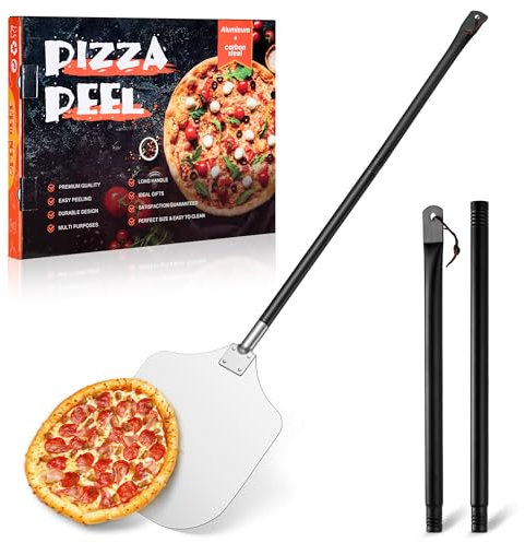TEAMFAR Pizzaschieber, 30,5 x 42 x 124 cm Rechteckig Pizza Schieber für Grill Pizzaofen, Pizzaschaufel Pizzaheber aus Harteloxiertem Aluminium, Großer Fläche & Abnehmbaren Griff für Pizzen Brot Keksen
