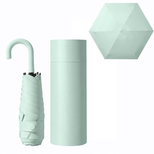 erised's bifrost Mini paraguas plegable de viaje con mango en forma de gancho, pequeño, portátil, con protección UV del 99,9%, lluvia y sol, ligero, de bolsillo pequeño o mochila para mujeres y niños
