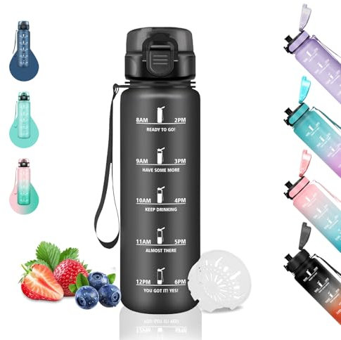 Trinkflasche Kinder- 0 5 liter- Trinkflasche, Flasche Auslaufsicher, mit Filter, Wasserflasche Kohlensäure Geeignet, Leicht zu Reinigen, Wasserflasche für Schule, Reisen, Camping, Running, Schwarz