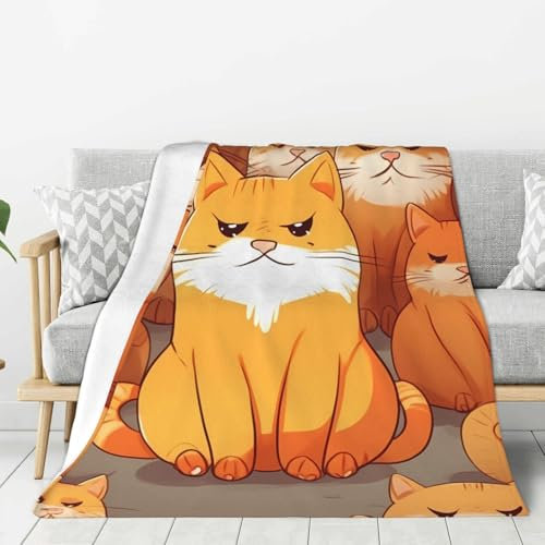Flanell-Überwurfdecke, orangefarbene Katzendecken für Couch, waschbar, leichte Decke für Bett, weiche Fleecedecke, 101,6 x 76,2 cm, Klimaanlage, warme Plüschdecken für alle Jahreszeiten