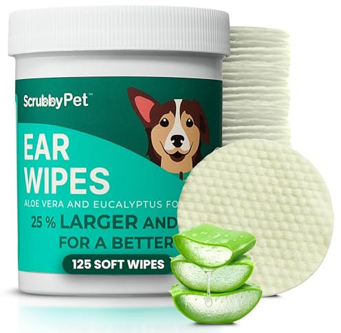 Dog Ear Wipes for Dogs | Extra Thick with Aloe Vera & Eucalyptus | 125 Count | Hypoallergenic Ear Cleaner for Dogs with Pearl Texture for Deeper Clean | Scrubby Pet