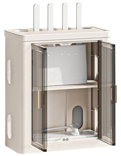 MNOIINM Caja Router Pared de 2 Capas Blanco, Estante de Almacenamiento de Enrutador WiFi para Decoración de Pared, Caja Ocultar Router WiFi Organizador de Cable para Casa y Oficina