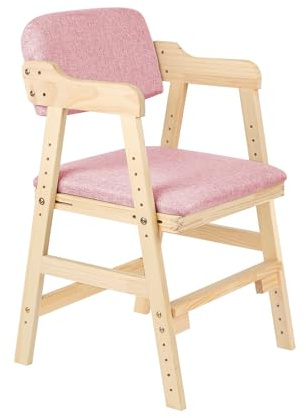 Supfine Chaise Haute en Bois, 6 Hauteurs Réglables Stable Chaise Supporte 90KG pour Bébés, Enfants et Adultes, Chaise Haute Evolutive, Assise et Repose-pieds Réglables (Rose)