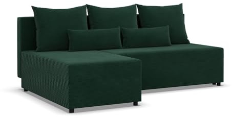 Mebligo Fermo - Ecksofa mit Schlaffunktion, Bettkastem, Komfort und Still, Universelle Seite, dunkelgrün (Poso 014)