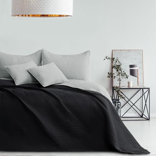 RESTILO Sängöverkast 170 x 210 cm - Svart och silverfärgad - Dubbelsidig - Ultraljudssöm - Polyester Softa