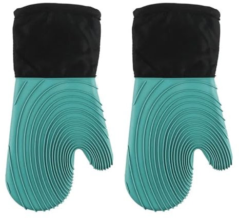 AHUFGN Guanti da Forno Set di Guanti da Forno Flessibili in Silicone for Cucinare, Essenziali for la Cucina, Guanti Resistenti al Calore Professionali Extra Lunghi, Forniture for la Cottura(Green)