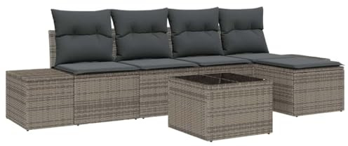 vidaXL Trädgårdsoffset med kudde 6 pcs Grå konstrotting, Trädgård och Terass, Modern Rattansoffa, Lätt Modulsäten, UV-Skyddad Utesoffa, Flexibel Loungemöbel