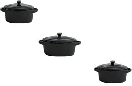 Lot de 3 mini cocottes ovales noires avec couvercle(12,5 cm L x 7,5 cm H avec couvercle)