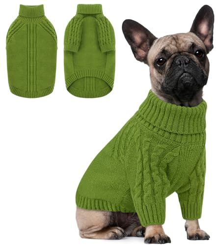Queenmore Dackel Hundepullover, Dicker Warmer Hundepulli, Französische Bulldogge Kleidung für Bulldogge, Beagle, Schnauzer, Dachshund (Grün, M)