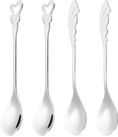 PATIKIL 4pcs Coffee Spoons, Heart/Wings Tea Spoons 304 Stainless Steel Teaspoons Small Cute for Stirring Espresso Coffee Bar Tableware Dessert Flatware Tea Party, Silver