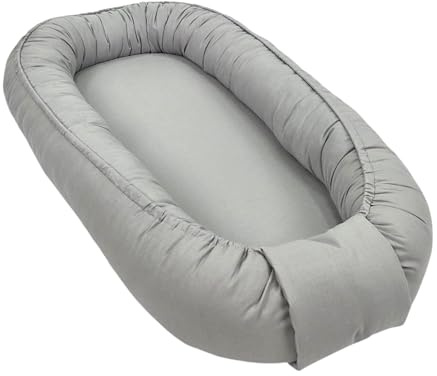 WIKLINOPOL Babynest für Neugeborene – Baby Nestchen 85x45 cm in Grau – Tragbares Babynest mit Matratze – Waschbares Baby Nestchen aus 100 % Baumwolle – Sicher für Zuhause & Reisen