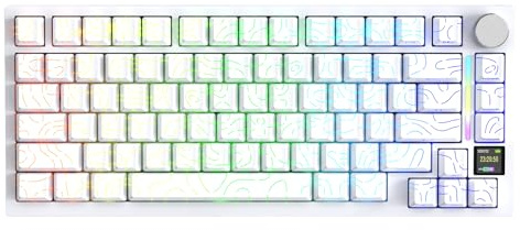 ATTACK SHARK X820 Ultra Clavier Mécanique sans Fil avec Écran TFT Intelligent & Molette, Clavier Gaming 75% Hot-Swappable, BT/2,4G/Câblé, LED RGB Orientation Sud (Contours Blancs–Switch Shark)