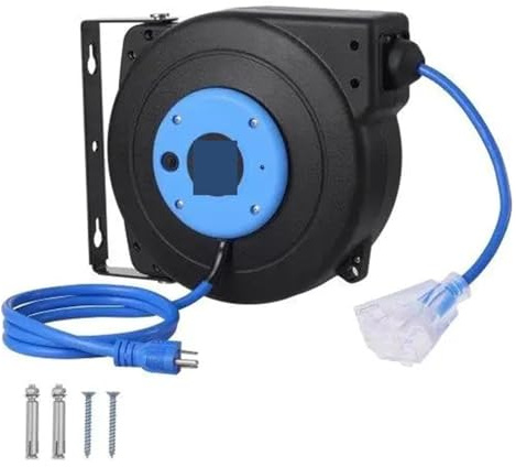KONGMM Enrollacables, Carrete de Cable de alimentación retráctil de 9 m, Calibre 16 AWG/3C, SJTOW. Organizador de Cables de extensión for un Uso fácil.
