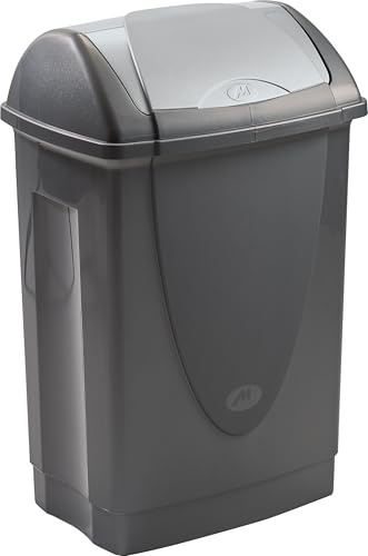 Poubelle 50L en plastique recyclé – Couvercle basculant – Gris Anthracite – 44x34x65 cm – Grande capacité – Fabriquée en France -Idéale Cuisine, Bureau, Cellier - M home by Mazzei