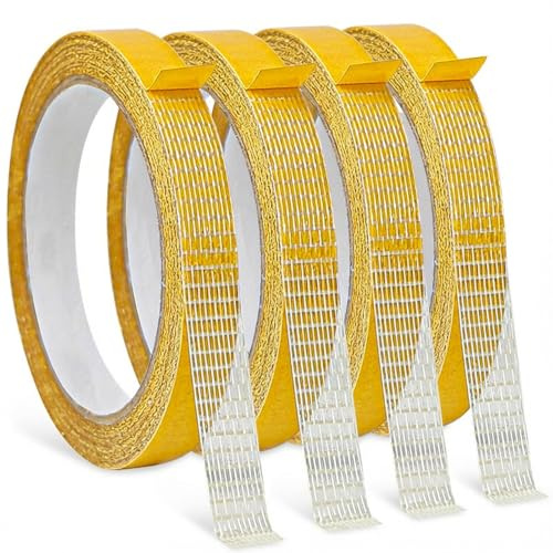 GOOGO 4 rotoli di nastro biadesivo per orlo, vestiti e tende – forte aderenza, rimovibile senza residui, non è necessario cucire o stirare, 0,8 cm x 10 m
