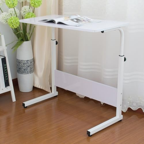 Computertisch Beistelltisch mit Rollen Höhenverstellbar, Laptoptisch aus Holz Sofatisch Nachttisch, für Sofa, Bett oder Büro, Kleiner Schreibtisch(White3,60cm/23.6in)