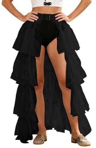 Jupe en tulle pour femme - Style vacances - Longue maille transparente - Jupe bouffante à ourlet évasé - Tenue de carnaval élégante - Jupes superposées - À porter de jour comme de nuit, 01#_noir