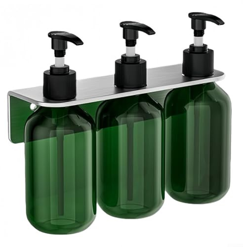 Feeshoppher Dispenser manuale di sapone da parete da 300 ml, con erogatore a pompa, con supporto, per shampoo, gel doccia e sapone liquido, struttura in plastica e acciaio inox, per bagno, cucina o