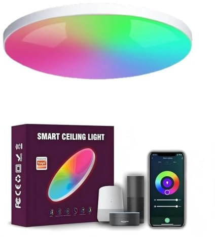LUCKGULU LED Deckenleuchte Dimmbar 24W Deckenlampe RGB & CCT 2700K-6500K - Kompatibel mit Alexa/Google kompatibel, Timer, IP54 Wasserfest, Nachtlicht, Ideal für Schlafzimmer, Wohnzimmer, Küche