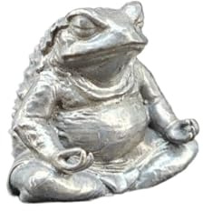 0.75in Black Brass Zen Meditation Frog Miniature Statue,Metal Realistic Frog Sculpture Figurine Desktop Ornament Home Bonsai Micro Landscape Decr Accessories