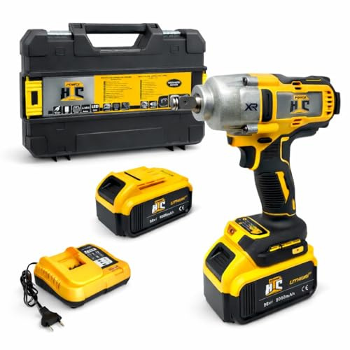 Avvitatore ad impulsi con Doppia Batteria 88VF 8Ah Attacco Quadro 1/2 800-1500Nm con Motore Brushless XR Chiave a Massa Battente 3 Modalità, con Luce LED 2400RPM 3000BPM per Auto Cantieri e Fai da Te