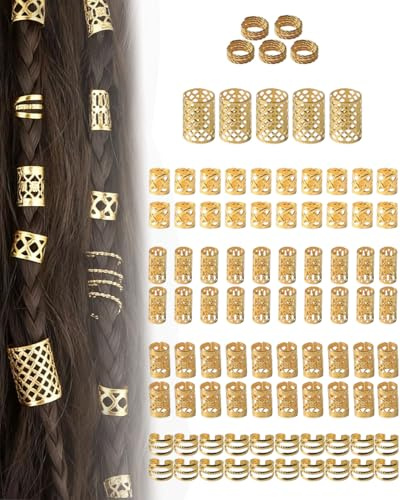 ZEXIJOW Haarschmuck Gold Set,90 Stück Verstellbarer Loc-Schmuck mit 6 Stilen,Piraten-Schmuck für Zöpfe,Haarschmuck für Herren,Damen,Jungen und Mädchen