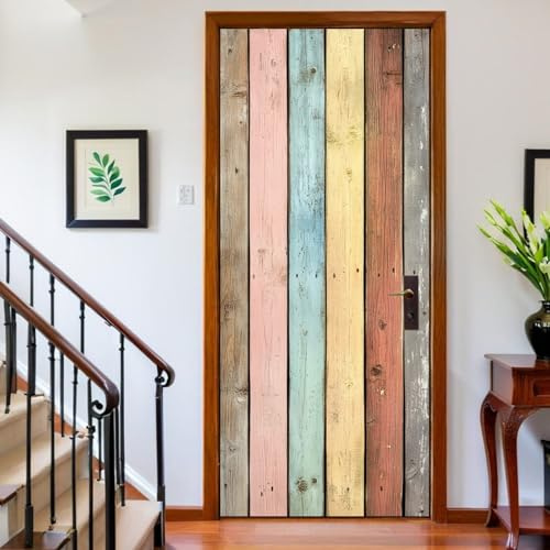 Adesivi per Porte Interne 95 x 215 cm Porta in legno a righe in stile retrò 3D Carta da Parati Porta Autoadesiva PVC Impermeabile colore Sticker Decorativo Rimovibile per Decorazione Casa