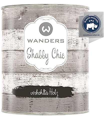 Wanders Shabby Chic Kreidefarbe 750 ml - Verkohltes Holz/Dunkles Braun - Küchenmöbellack und Möbelfarbe ohne Schleifen. Chalk Paint, für Holz & mehr. Hohe Deckkraft, schnell trocknend