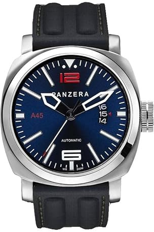 Panzera Aquamarine Diver Automatik Edelstahl Blau Datum Schwarz Silikon Herren Uhr