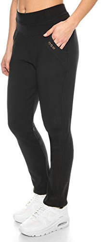 Kendindza Damen Thermo-Hose gefüttert mit Innen-Fleece Blickdicht & Taschen (Schwarz, L)