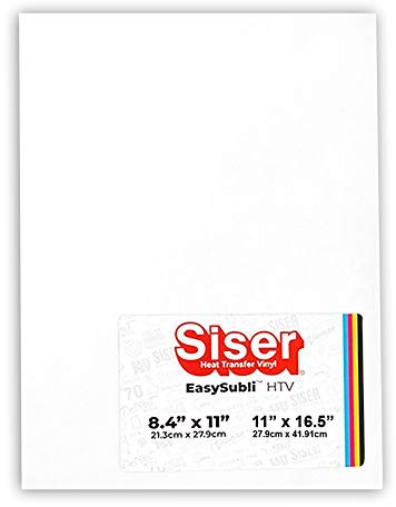 Siser EasySubli Wärmetransfer-Vinyl, 21,3 x 27,9 cm, für Sublimationsdrucker kompatibel, HTV, Vollfarbtransfers für T-Shirts, Accessoires und mehr, CPSIA-zertifiziert, 5 Stück