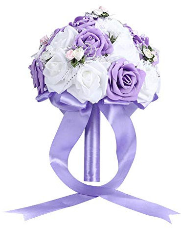Ymiko Bouquet de Mariée, Pivoine Artificielle Rose, Fleur Artificielle pour Demoiselle d'Honneur, Décoration Florale, Fournitures de Mariage (Violet)