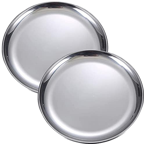 JMYDecor Speiseteller aus Edelstahl, 2 Stück, 304, für Kinder, Kleinkinder, Kinder, 25,9 cm, Servierteller für Camping, Picknick, wiederverwendbar und spülmaschinenfest, große runde Teller aus Metall