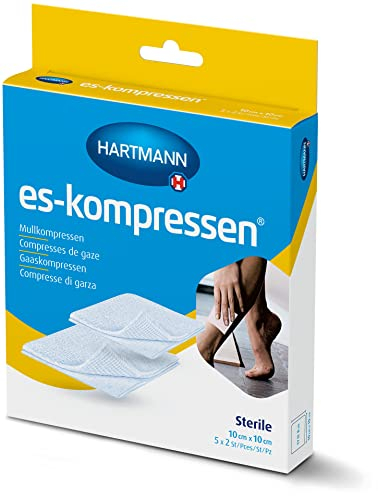 ES-KOMPRESSEN: Sterile Mullkompressen zur Wundreinigung & Wundabdeckung, sowie zum Auftragen von Salben, 10 x 10 cm, 5x2 Stück