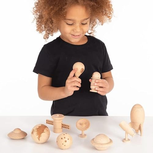 tickit Wooden Space Adventure Set – 10 Natural Beechwood Planets, Rockets & Astronauts – Imaginative Play, STEM Learning & Small World Play for Toddlers & Children
