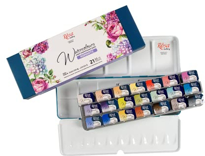 Rosa Gallery Romantisches professionelles Aquarellfarben-Set, 21 Wasserfarben à 2,5 ml, hohe Lichtechtheit, Farben-Set für Künstler, Erwachsene, leichtes und tragbares Metallgehäuse