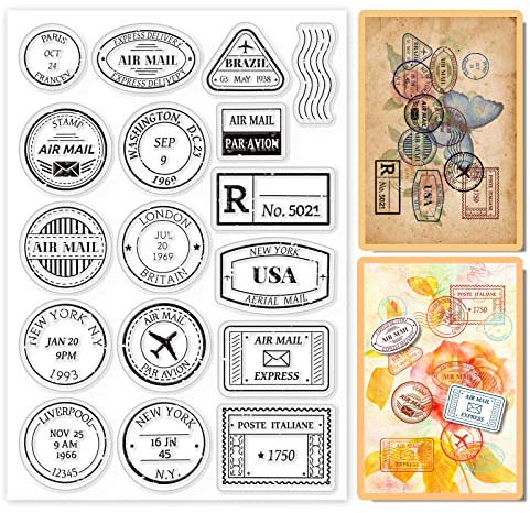 GLOBLELAND Postage Clear Stamps City Air Mail Stamp Postmark Silicone Clear Stamp Seals for Cards Making DIY Scrapbooking Photo Journal Album Decoration