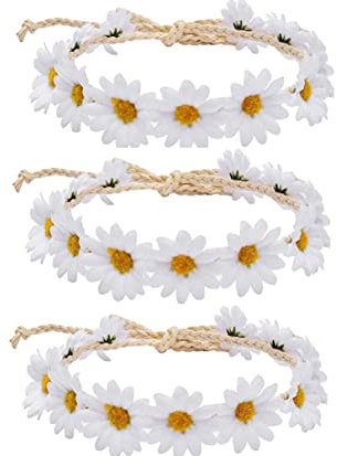 ericotry 3 ghirlande con margherite e fiori, corona per capelli, accessori per feste, hippie, matrimoni, festival, oggetti di scena per foto (bianco)