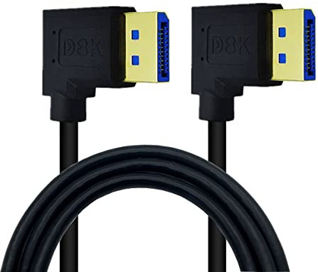 Displayport 1.4 Cable 8K@60Hz, Dafensoy 90 Degree Right Angled Displayport Male to Right Angled Displayport Male Cable, Support 8K/60Hz, 4K/144Hz Audio Video Speed up to 32.4Gbps (3.3Feet/1M)