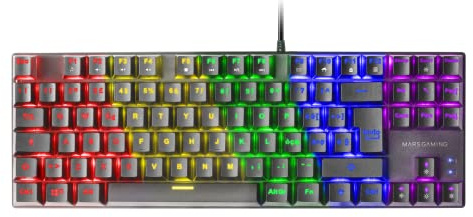Mars Gaming MK80, Idioma Italiano, Teclado Gaming Mecánico TKL Compacto con Switch Rojo, Iluminación Rainbow RGB, Teclas Doble Inyección, Modo Juego y Anti-Ghosting, Multiplataforma, Negro